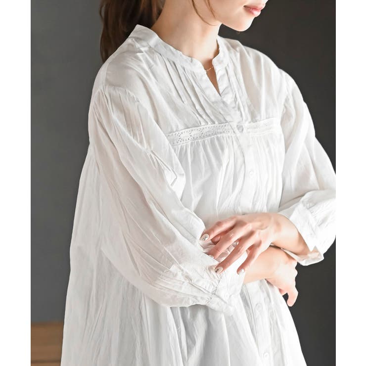 バンドカラーコットンフレアーロングブラウス | rps | 詳細画像7 