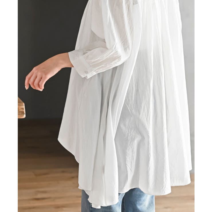 バンドカラーコットンフレアーロングブラウス | rps | 詳細画像9 