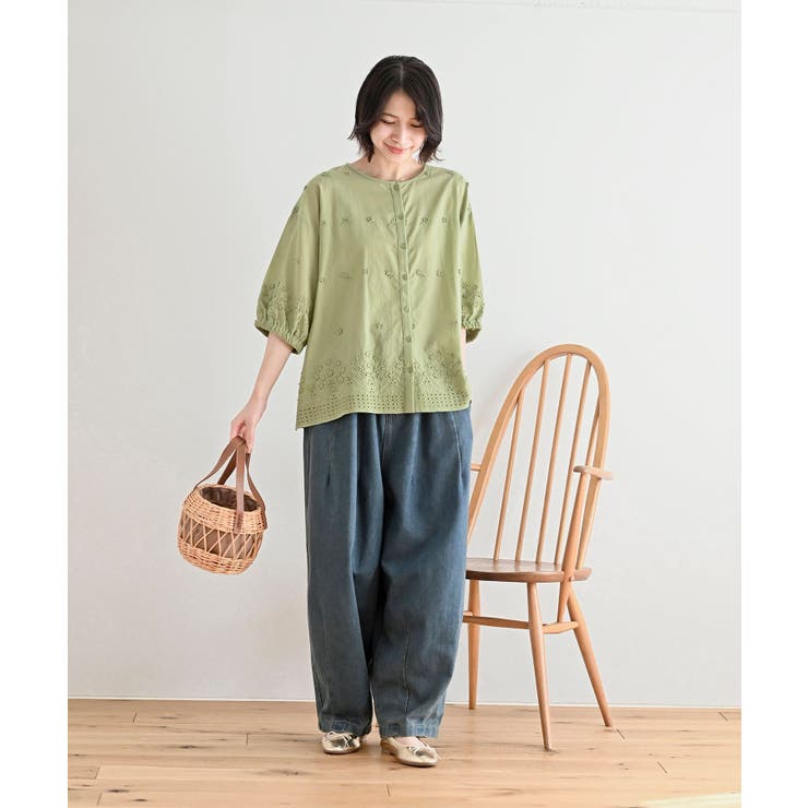 Style Ravie プリーツ 刺繍 デザインブラウス M103 レディース