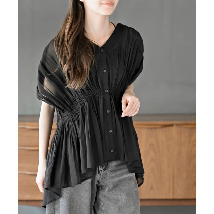 ブラック | ゴムシャーリングブラウス | rps