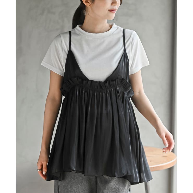 ブラック | ＴシャツＳＥＴフリルキャミソールアンサンブル | rps