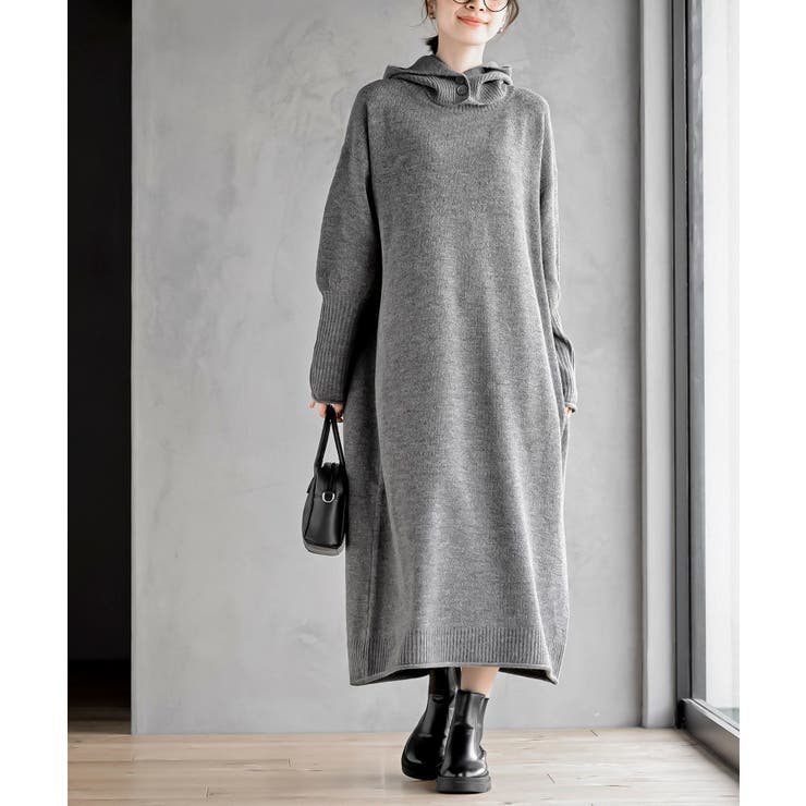 杢グレー | バラクラバセットロングニットワンピース | rps