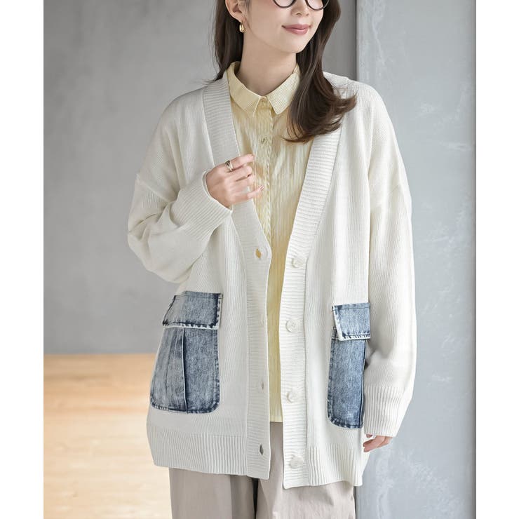 アイボリー | デニムポケットＶネックニットカーディガン | rps