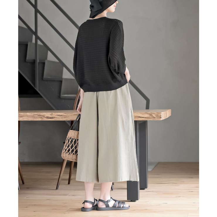 格子編み前リボン５分袖ニットカーディガン | rps | 詳細画像13 