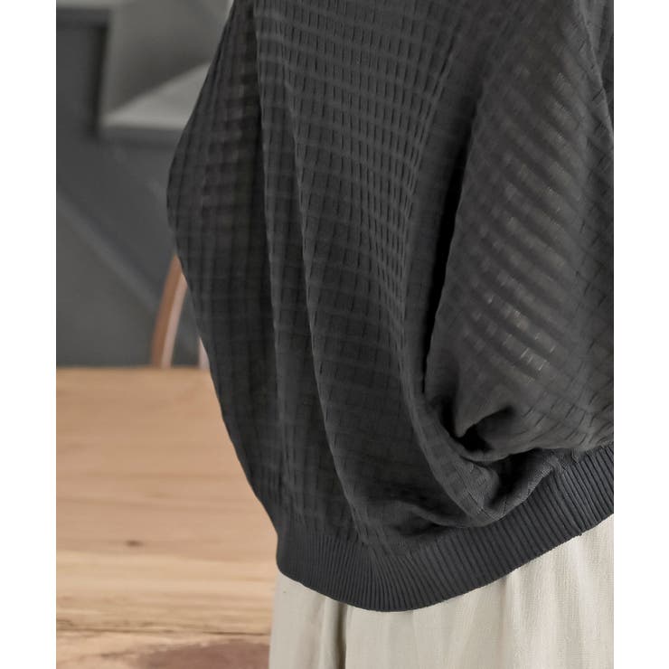 格子編み前リボン５分袖ニットカーディガン | rps | 詳細画像17 