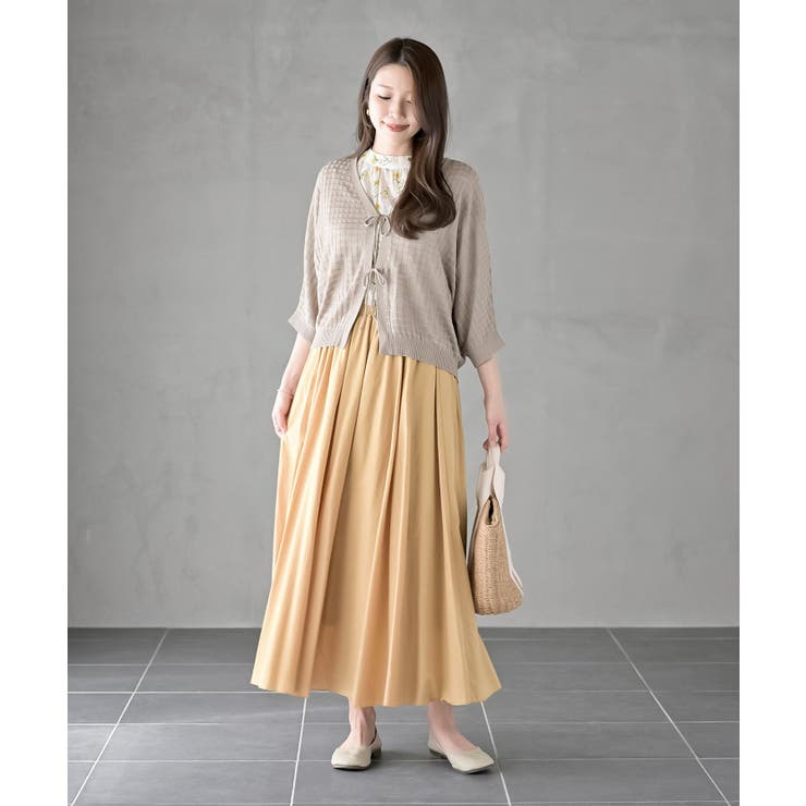 格子編み前リボン５分袖ニットカーディガン | rps | 詳細画像18 