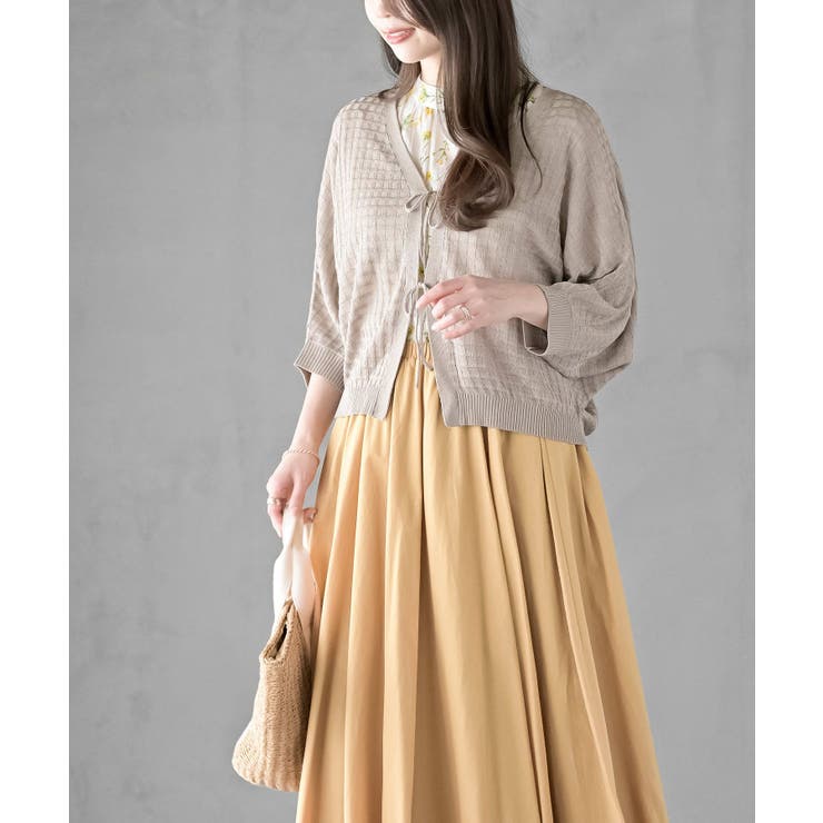 格子編み前リボン５分袖ニットカーディガン | rps | 詳細画像19 