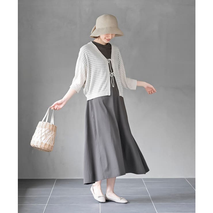 格子編み前リボン５分袖ニットカーディガン | rps | 詳細画像2 