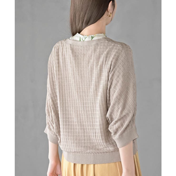 格子編み前リボン５分袖ニットカーディガン | rps | 詳細画像24 