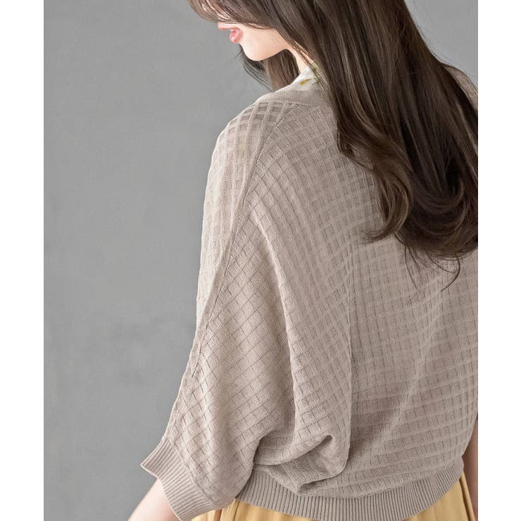 格子編み前リボン５分袖ニットカーディガン | rps | 詳細画像25 