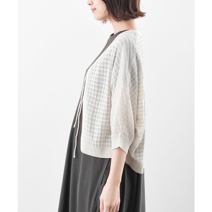 格子編み前リボン５分袖ニットカーディガン | rps | 詳細画像26 