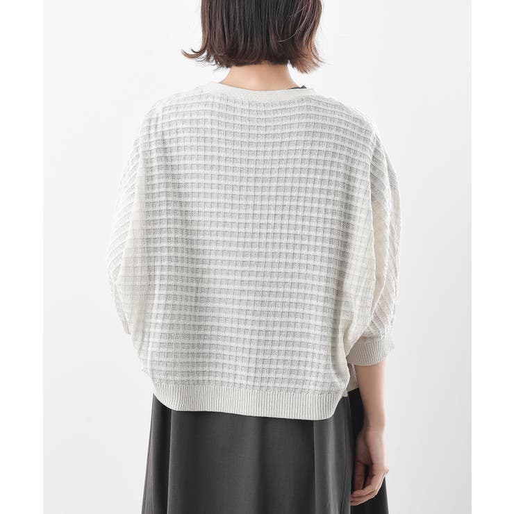 格子編み前リボン５分袖ニットカーディガン | rps | 詳細画像27 