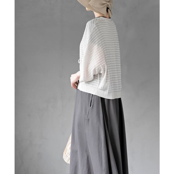 格子編み前リボン５分袖ニットカーディガン | rps | 詳細画像3 