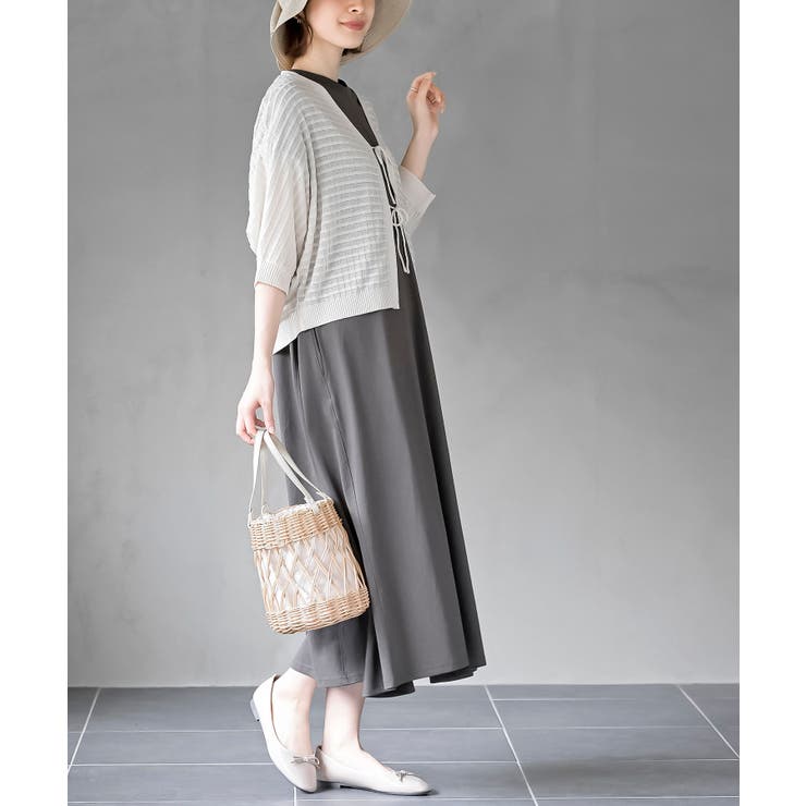 格子編み前リボン５分袖ニットカーディガン | rps | 詳細画像5 