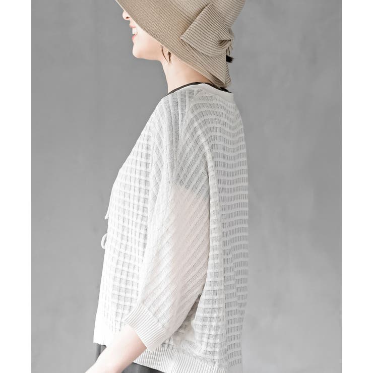 格子編み前リボン５分袖ニットカーディガン | rps | 詳細画像7 