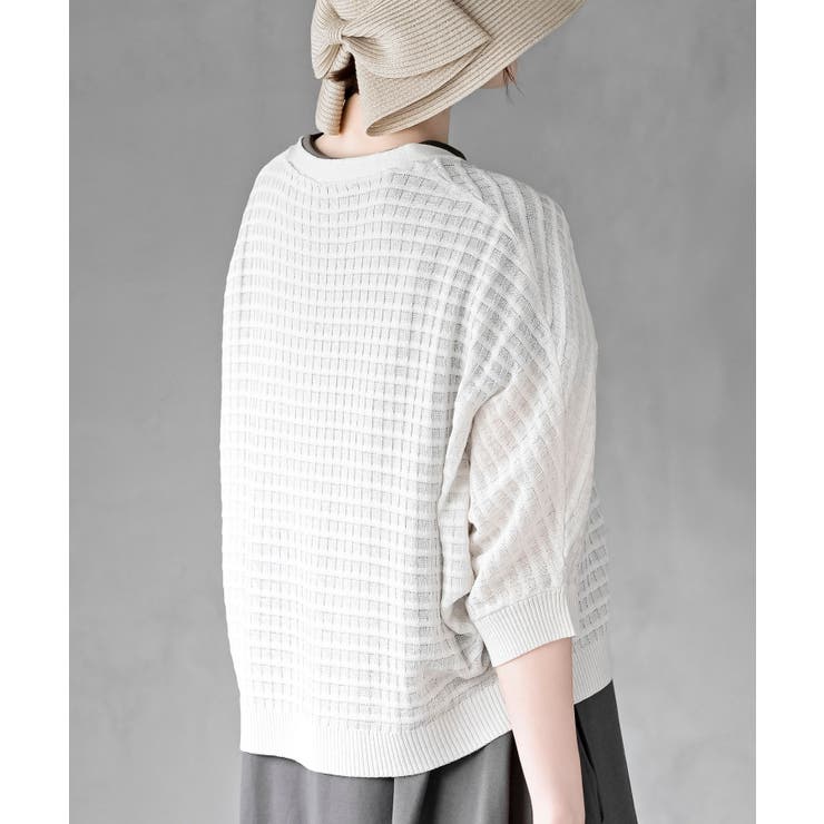 格子編み前リボン５分袖ニットカーディガン | rps | 詳細画像8 