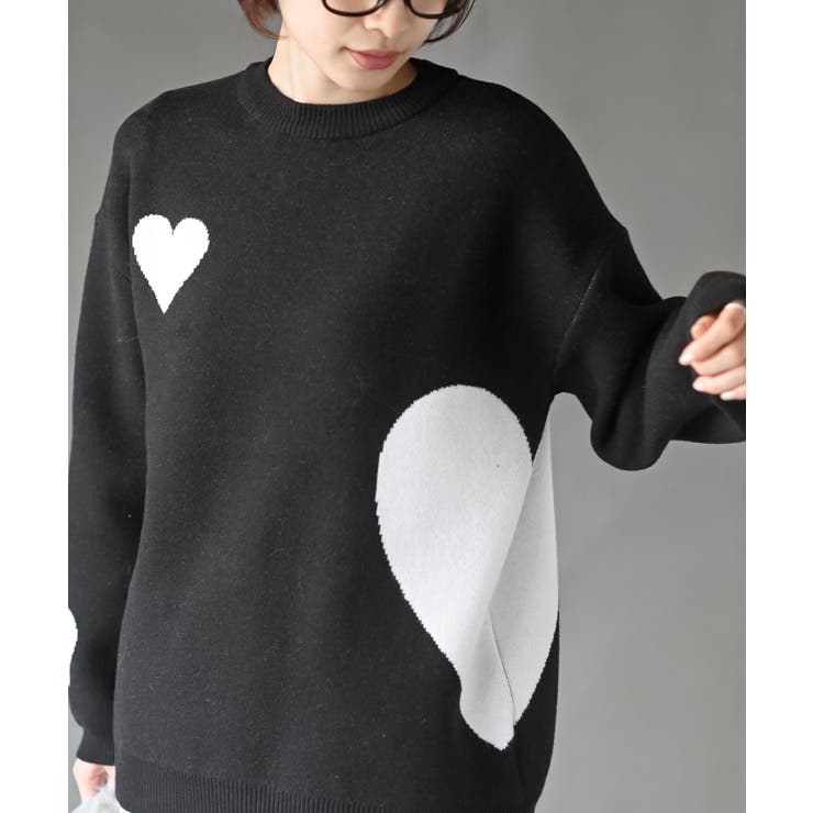 ブラック | ハートジャガードワイドニットプルオーバー | rps