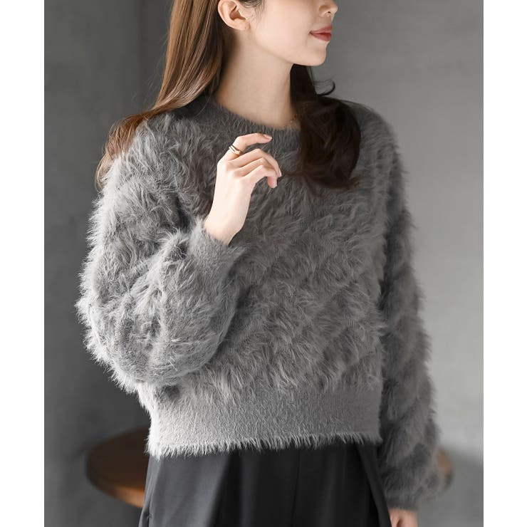 ダイヤフェザーボリューム袖ニットプルオーバー[品番：RPSW0004115