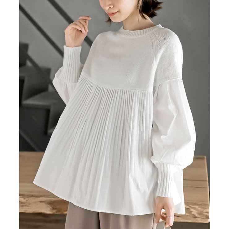 オフホワイト | Ａラインプリーツ切替ニットプルオーバー | rps