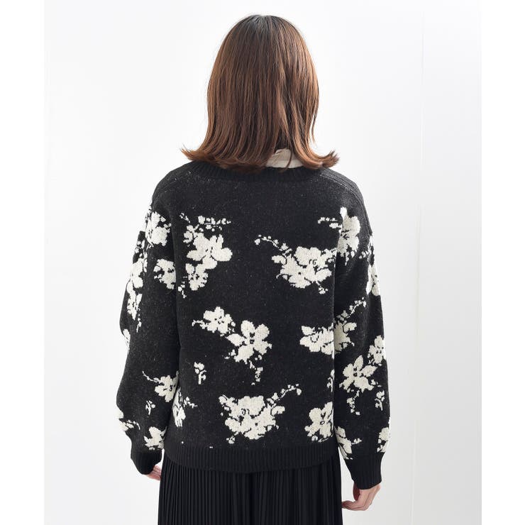フラワージャガードVネックニットカーディガン[品番：RPSW0003243