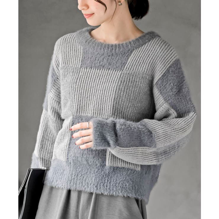 CHACグレー | ブロック配色柄ニットプルオーバー | rps