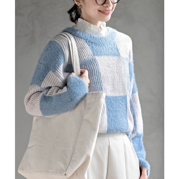 ブルー | ブロック配色柄ニットプルオーバー | rps
