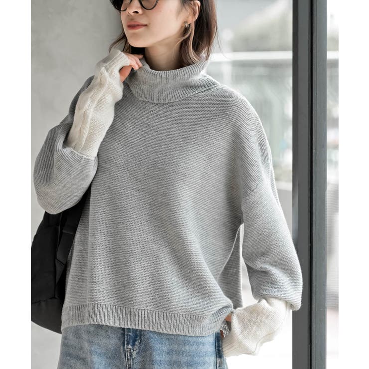 アームウォーマーレイヤー風タートルニットチュニック | rps | 詳細画像1 