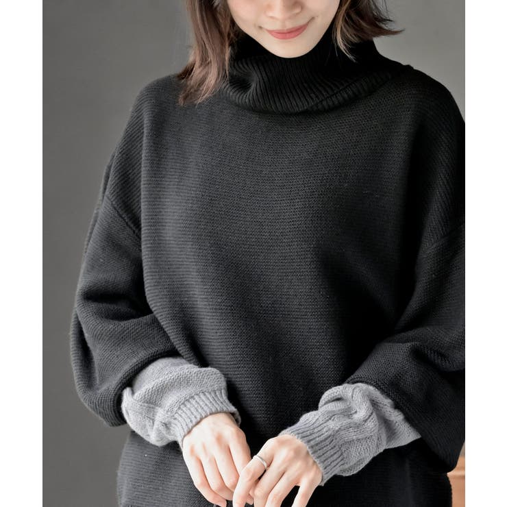 アームウォーマーレイヤー風タートルニットチュニック | rps | 詳細画像14 