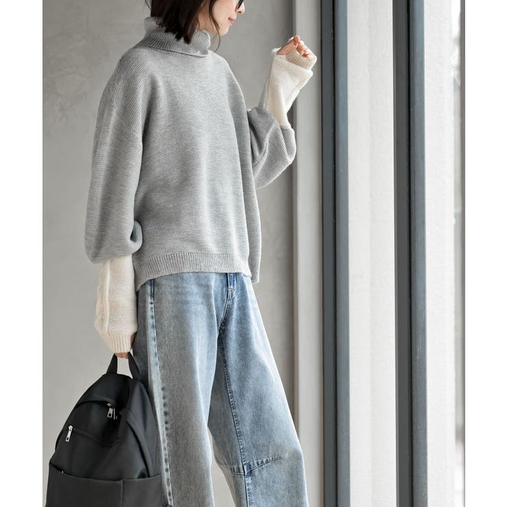 アームウォーマーレイヤー風タートルニットチュニック | rps | 詳細画像19 