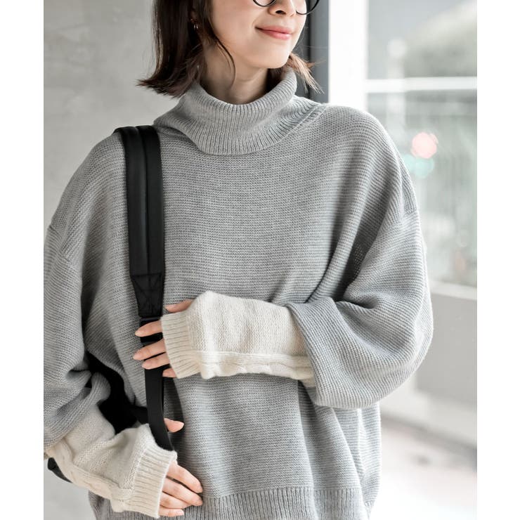 アームウォーマーレイヤー風タートルニットチュニック | rps | 詳細画像22 