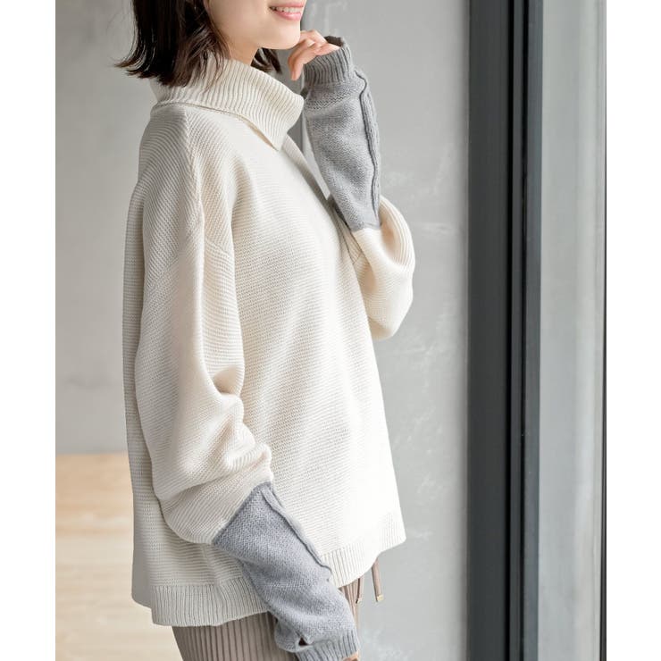 アームウォーマーレイヤー風タートルニットチュニック | rps | 詳細画像8 