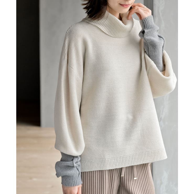 アイボリー | アームウォーマーレイヤー風タートルニットチュニック | rps