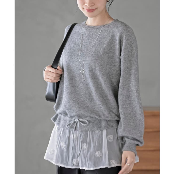 杢グレー | 裾布帛ドッキングニットプルオーバー | rps