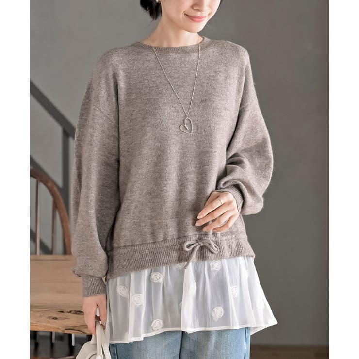 杢ブラウン | 裾布帛ドッキングニットプルオーバー | rps