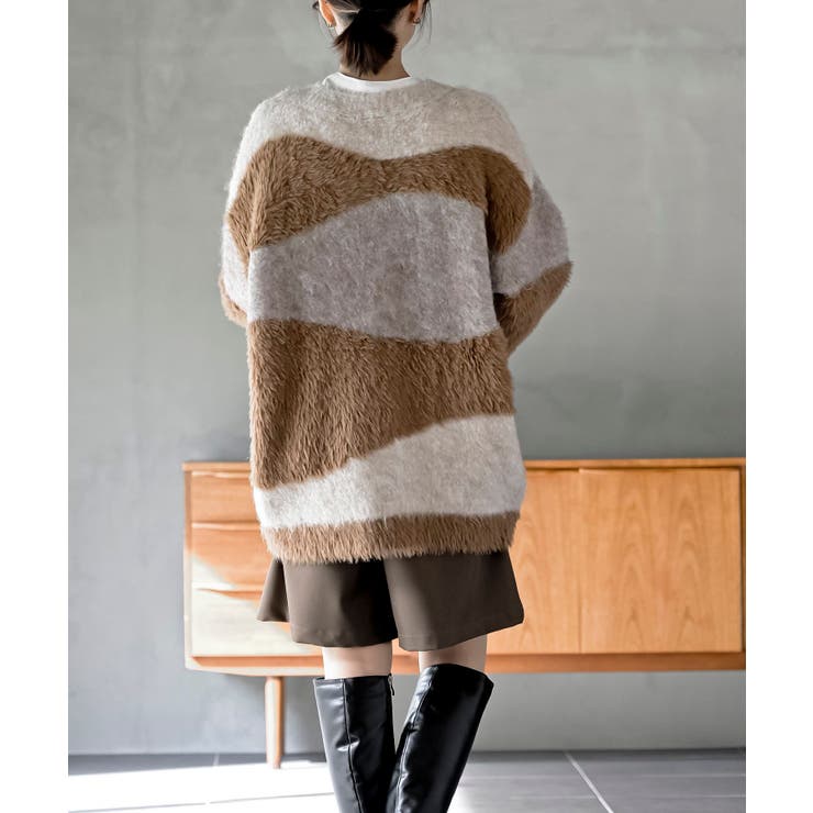 異素材ＭＩＸ×柄ニットカーディガン | rps | 詳細画像4 