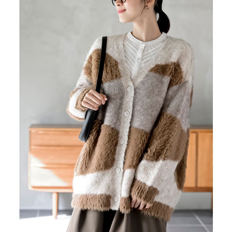 異素材ＭＩＸ×柄ニットカーディガン | rps | 詳細画像7 