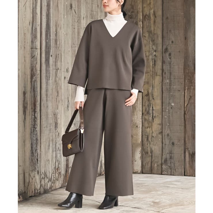 ブラウン | Ｖネックニットプルオーバー＋ニットパンツセットアップ | rps