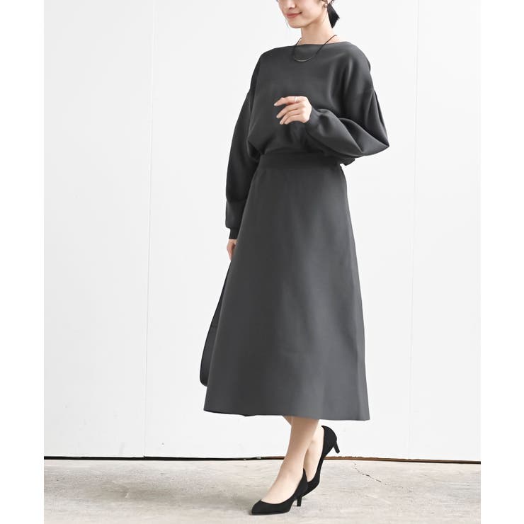 CHACグレー | ボートネックニットプルオーバー＋ニットスカートセットアップ | rps