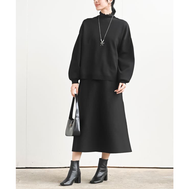 ブラック | ボートネックニットプルオーバー＋ニットスカートセットアップ | rps
