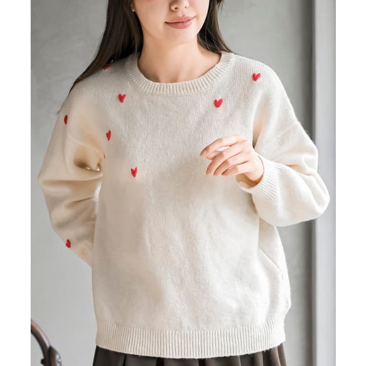 アイボリー | ハート刺繍ニットプルオーバー | rps
