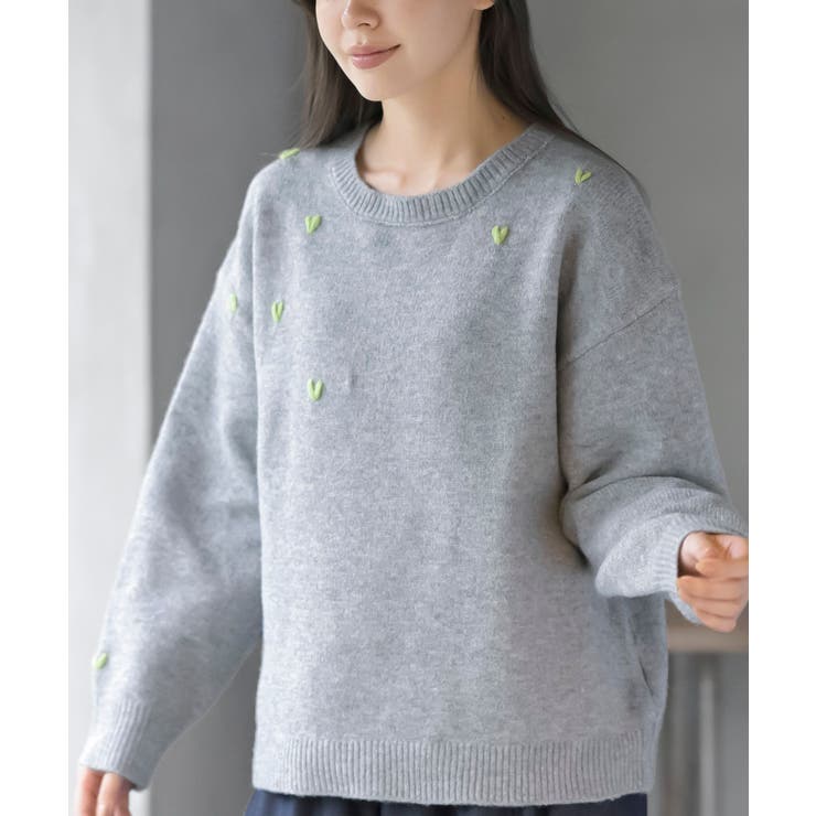 杢グレー | ハート刺繍ニットプルオーバー | rps