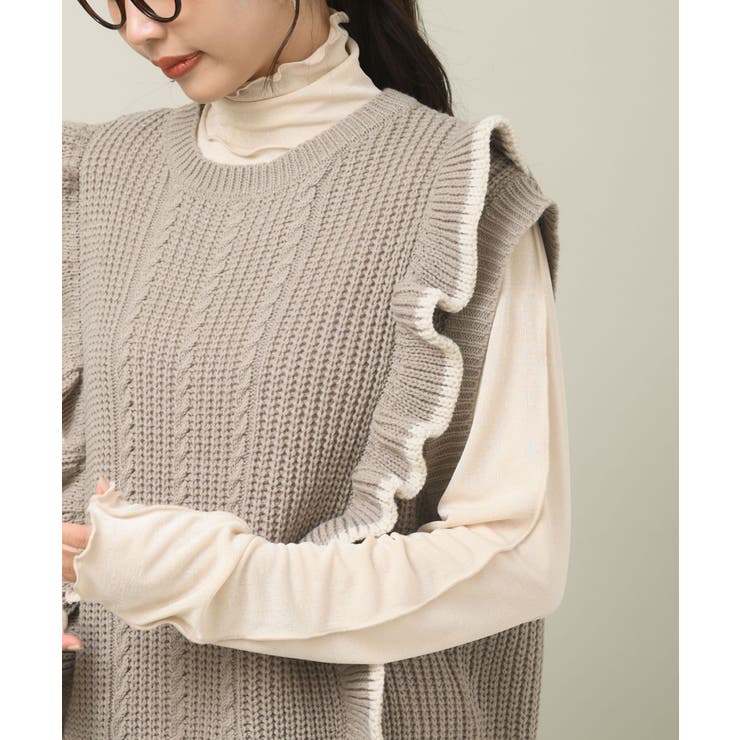 sacai フーデッド ケーブル ニット ベスト / サカイ ミックス フリル