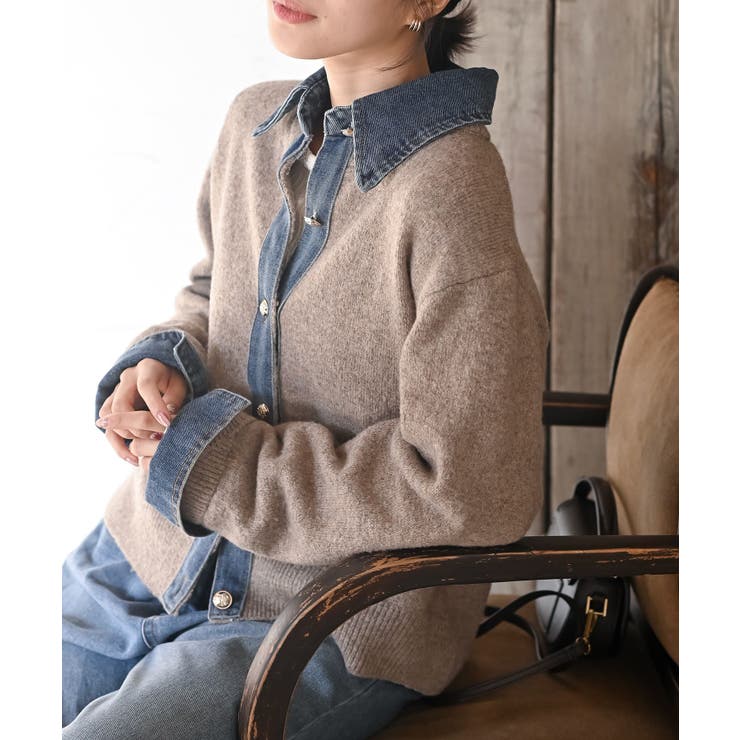 デニム切替レイヤード風ニットカーディガン | rps | 詳細画像16 