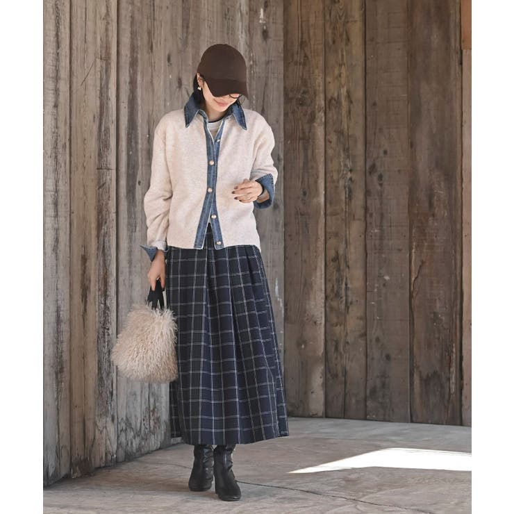 デニム切替レイヤード風ニットカーディガン | rps | 詳細画像17 