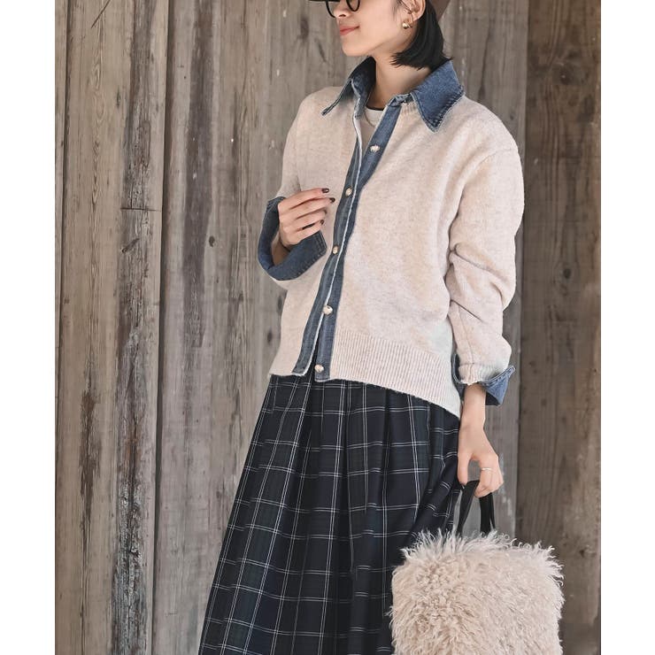 デニム切替レイヤード風ニットカーディガン | rps | 詳細画像18 