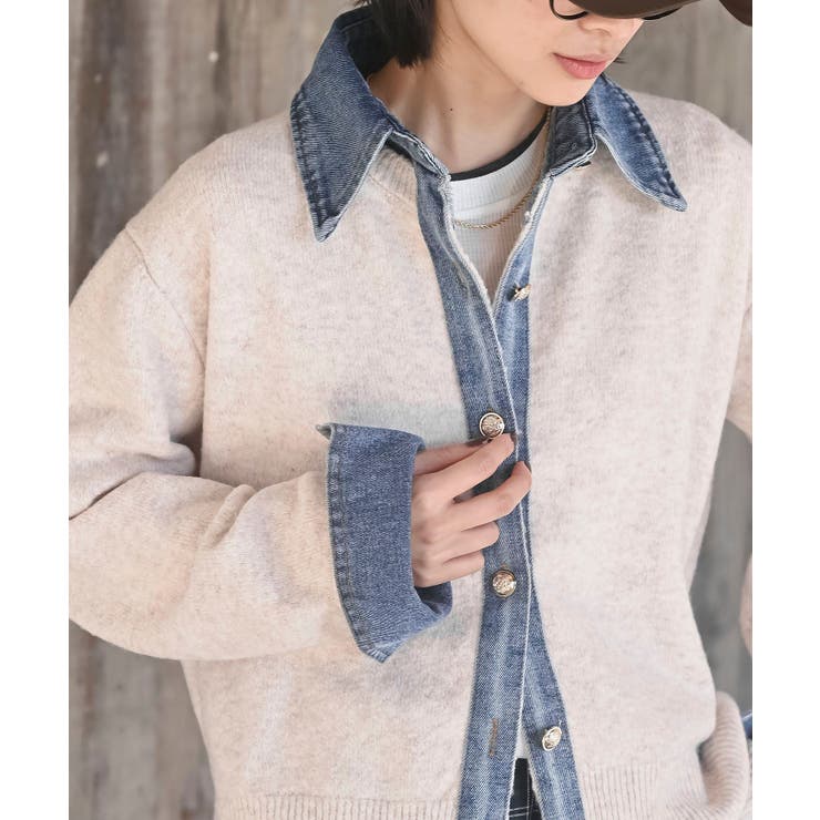 デニム切替レイヤード風ニットカーディガン | rps | 詳細画像21 