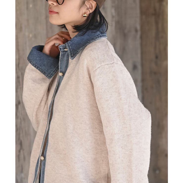 デニム切替レイヤード風ニットカーディガン | rps | 詳細画像22 