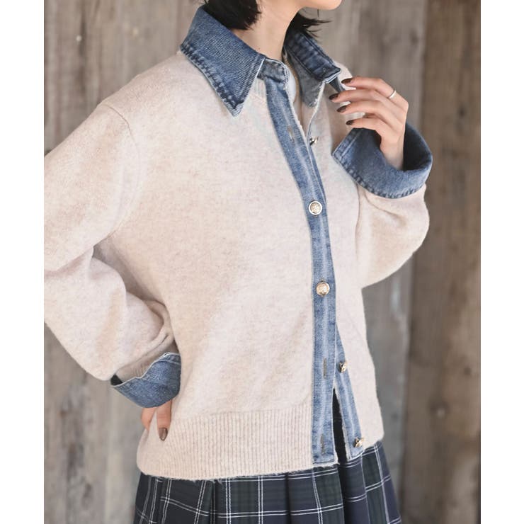 デニム切替レイヤード風ニットカーディガン | rps | 詳細画像24 