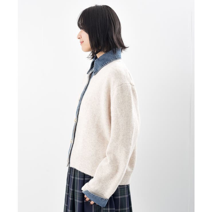 デニム切替レイヤード風ニットカーディガン | rps | 詳細画像27 