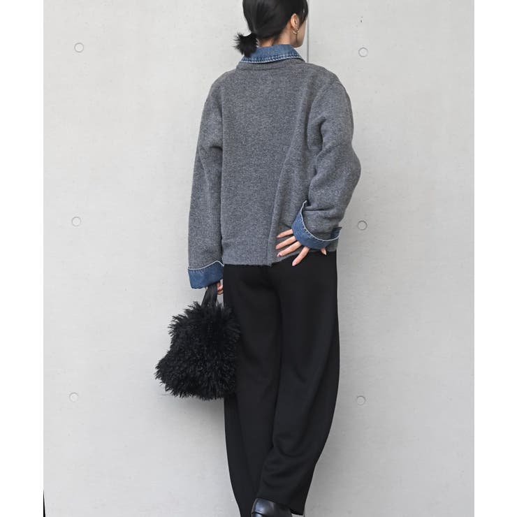 デニム切替レイヤード風ニットカーディガン | rps | 詳細画像4 